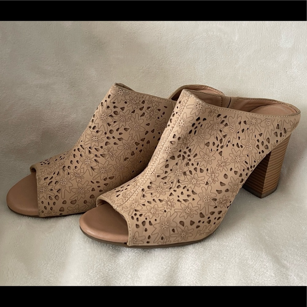 Sole Senseability Taupe Mule Bootie - Peep Toe Mule Chunky Heel (Size 9M)